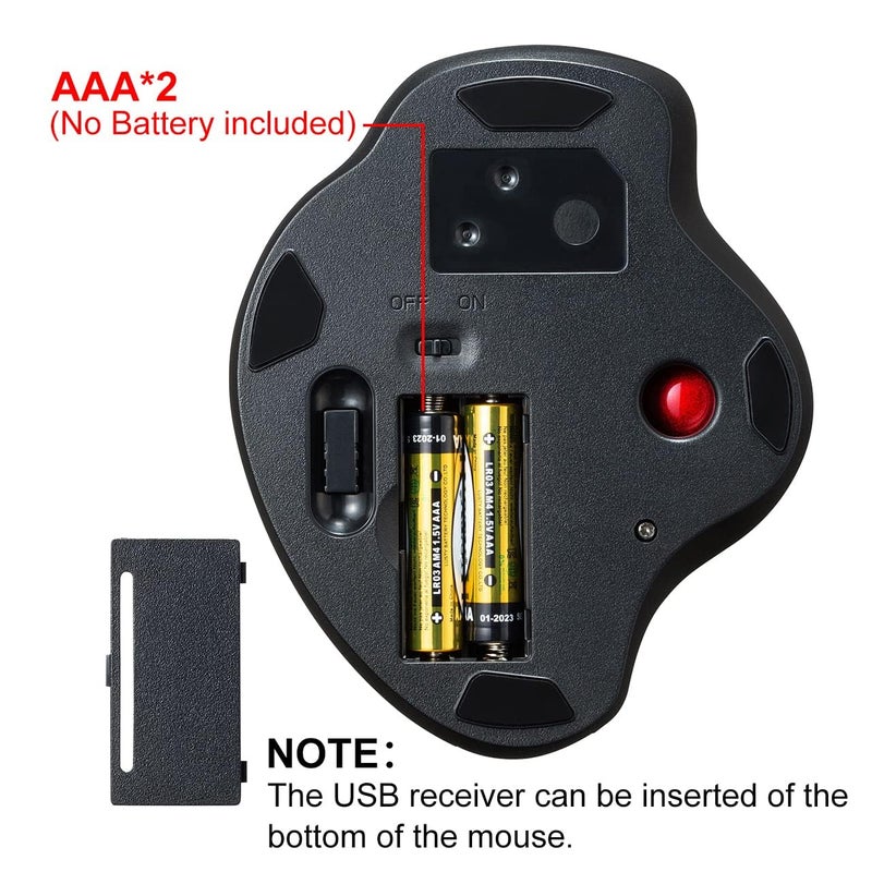 SANWA 2.4G Wireless Ergonomic Trackball Mouse, Optical Vertical Rollerball Mice, Silent Buttons, 34mm Trackball, 600/800/1200/1600 Adjustable DPI, Compatible with MacBook, Laptop, PC, Windows, macOS - Image 4